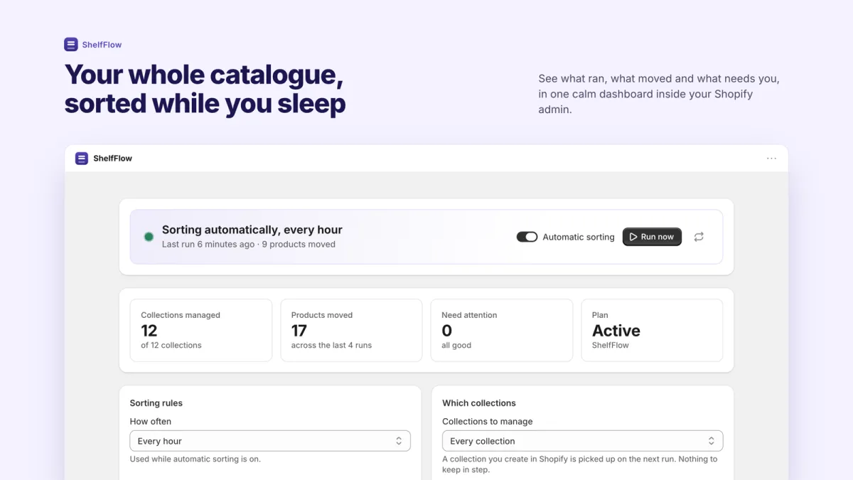 ShelfFlow settings in the Shopify admin