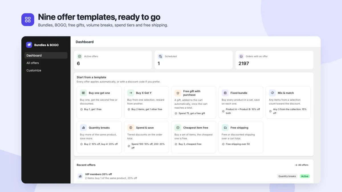 Bundles & BOGO settings in the Shopify admin
