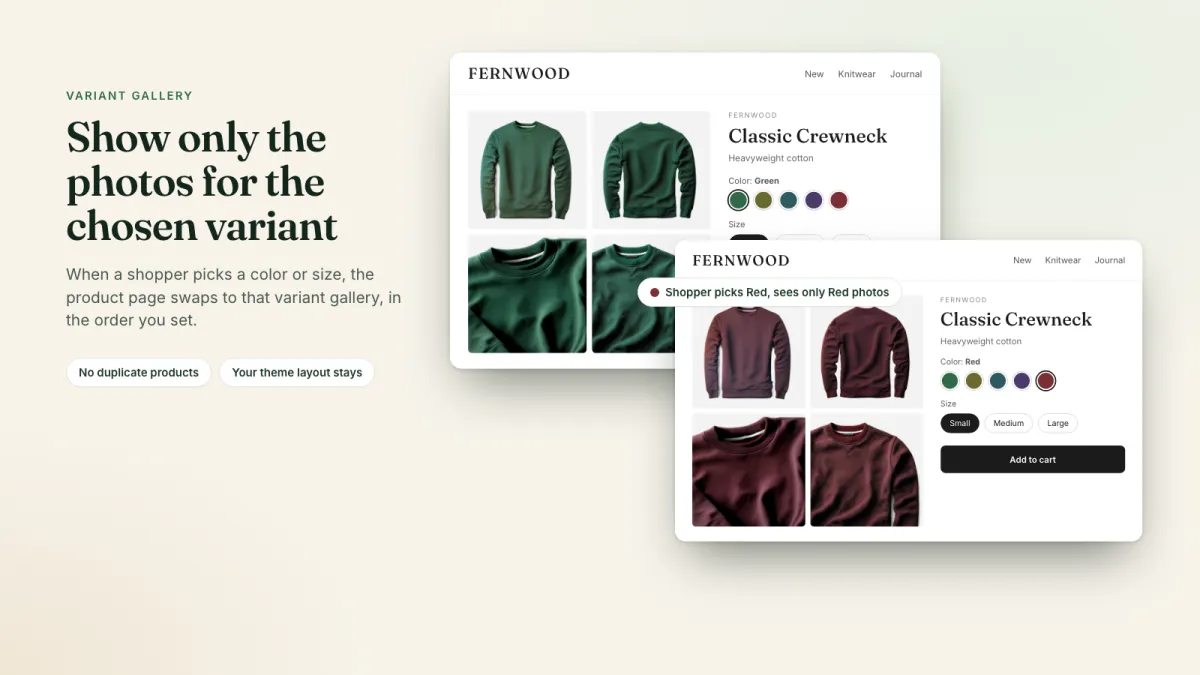 Variant Gallery settings in the Shopify admin